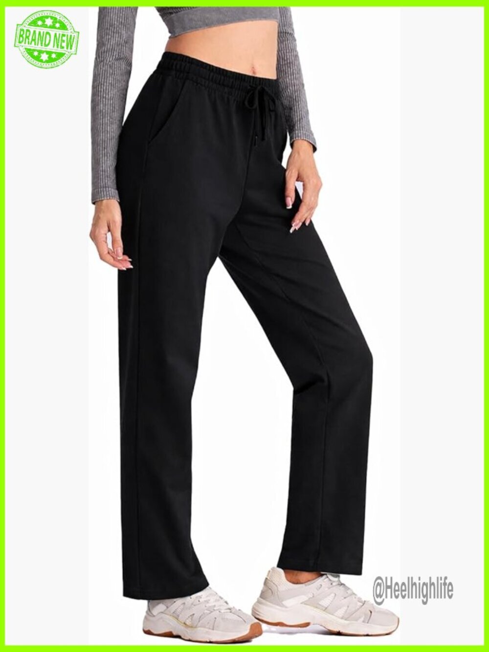 Wide Leg Yoga Sweatpants Cotton Drawstring Lounge Pants High Rise